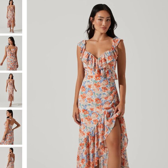 Astr Dresses & Skirts - MAHALIA FLORAL SWEETHEART RUFFLE MIDI DRESS